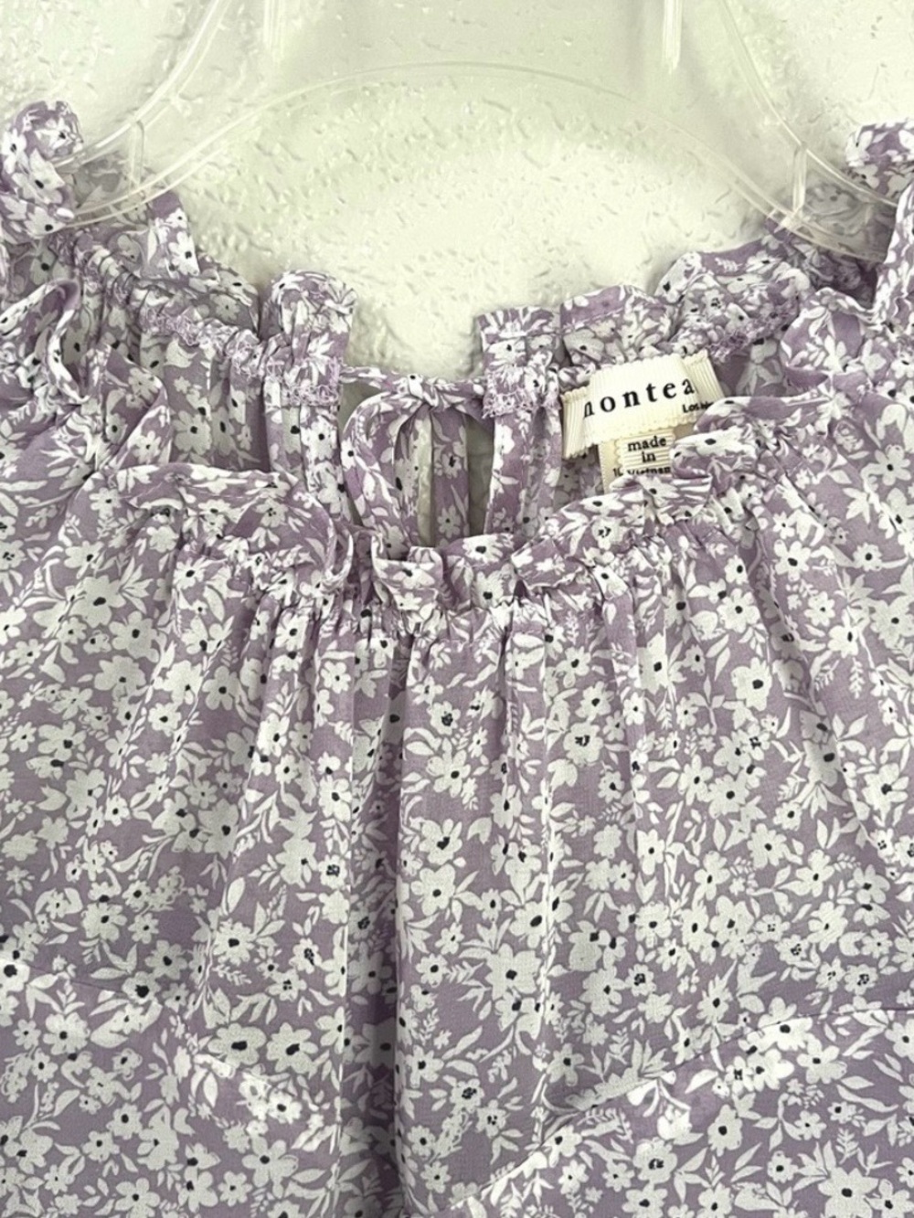 NWOT Monteau Violet Purple White Floral Flutter Short Sleeves Casual Blouse Tops - Picture 3 of 5
